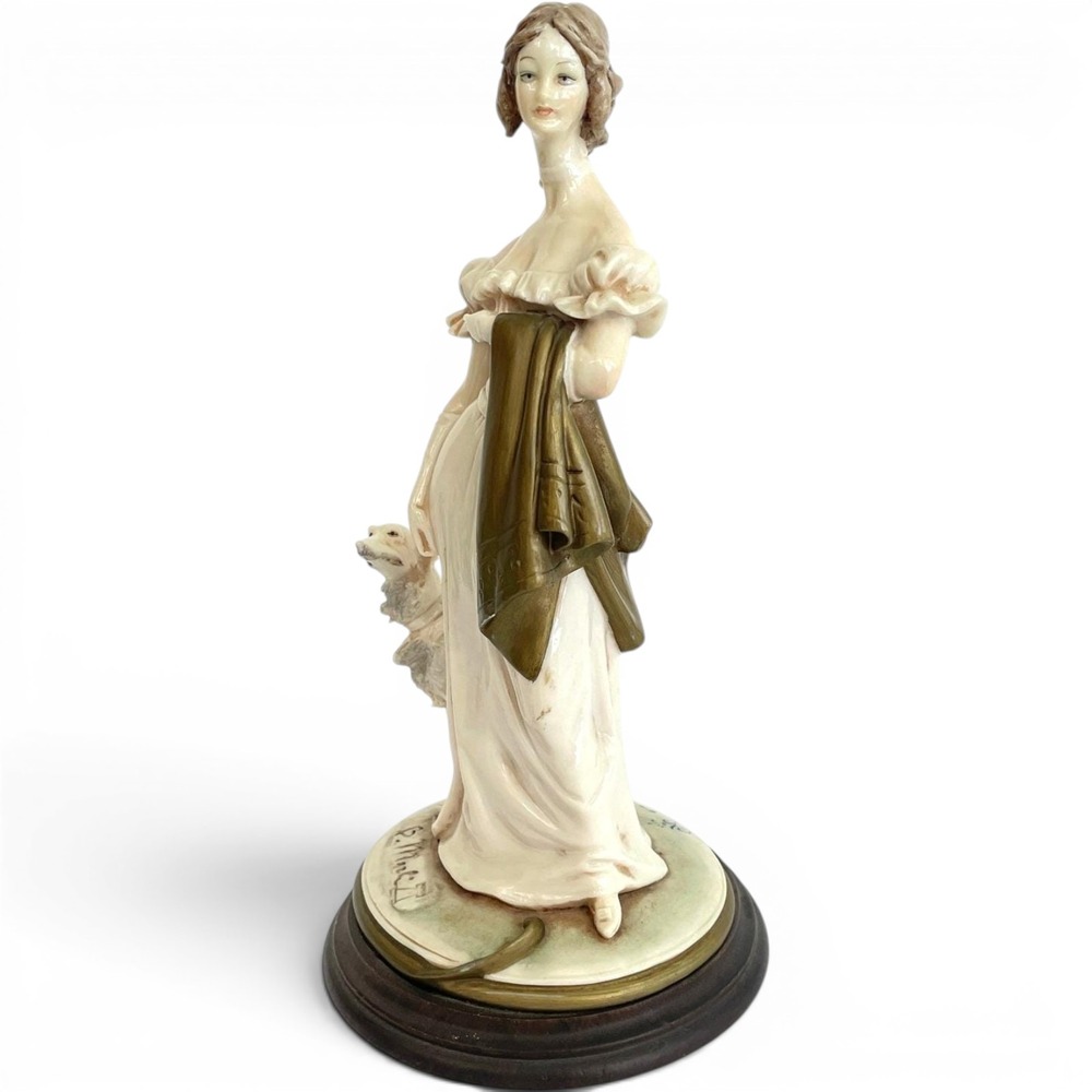 Vintage Capodimonte Bruno Merli Porcelain Figurine Lady‎ with Dog Greyhound
